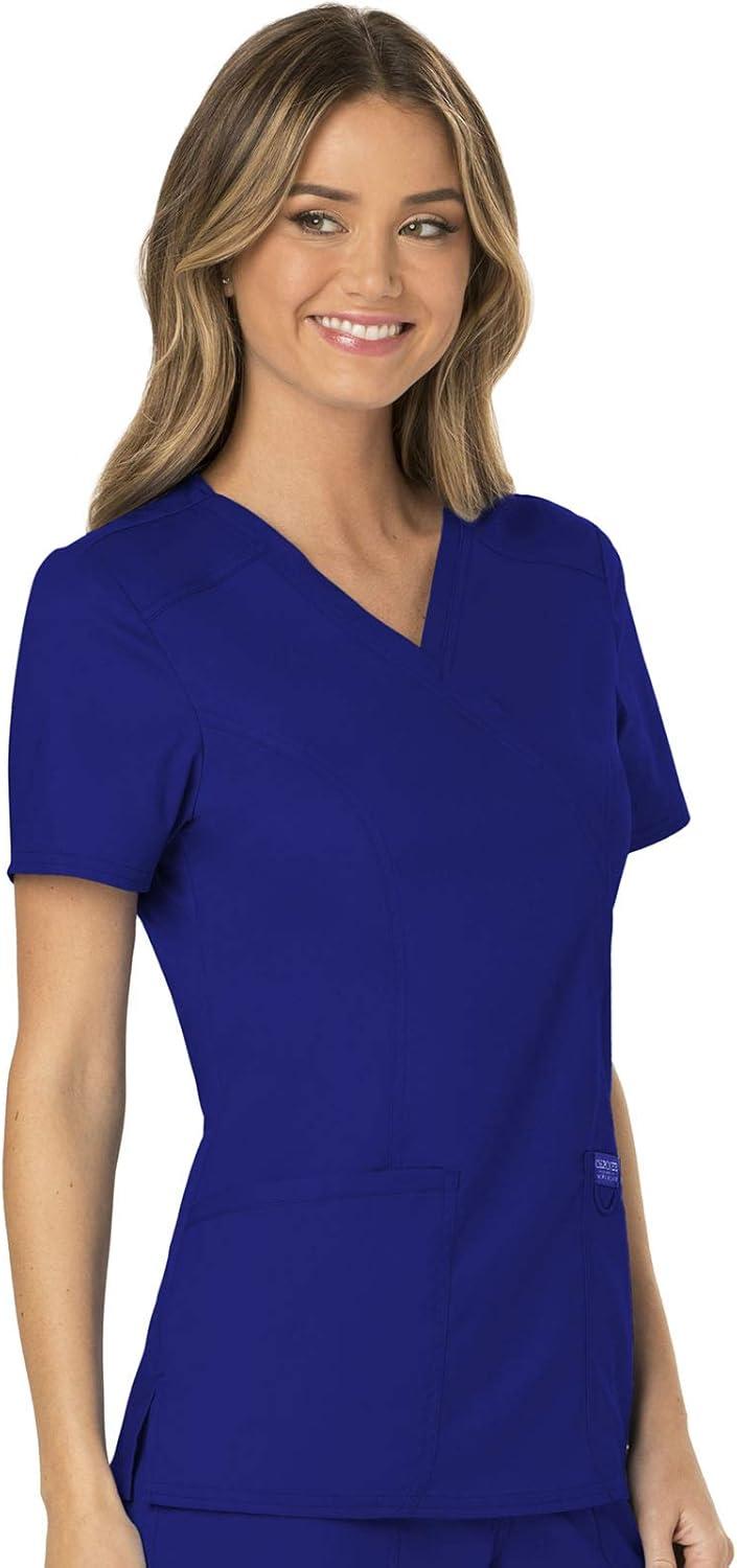 imageCherokee Scrubs Top for Women Mock Wrap with 3 Pockets Soft 2Way Stretch amp Durable Fabric WW610Galaxy Blue