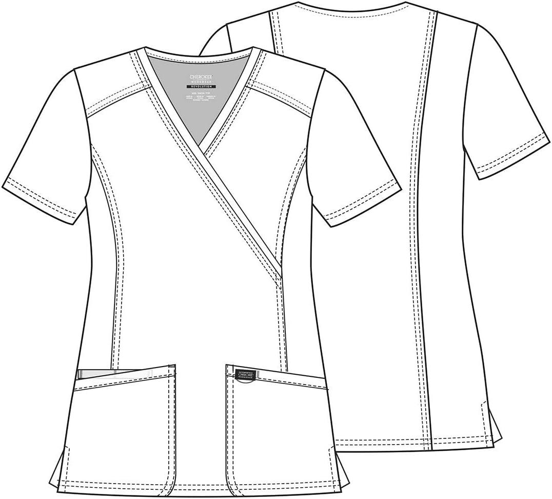 imageCherokee Scrubs Top for Women Mock Wrap with 3 Pockets Soft 2Way Stretch amp Durable Fabric WW610Grape