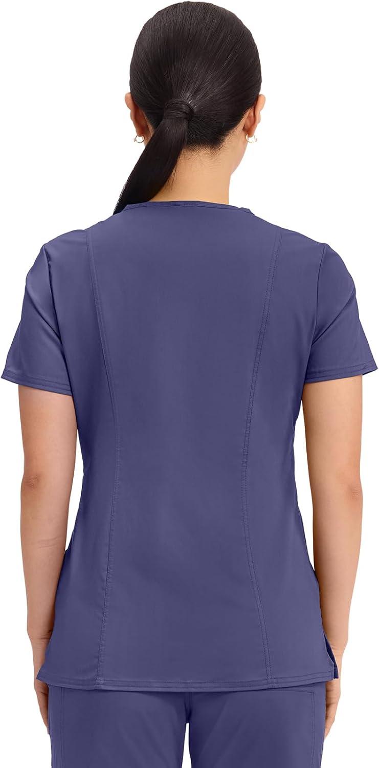 imageCherokee Scrubs Top for Women Mock Wrap with 3 Pockets Soft 2Way Stretch amp Durable Fabric WW610Grape