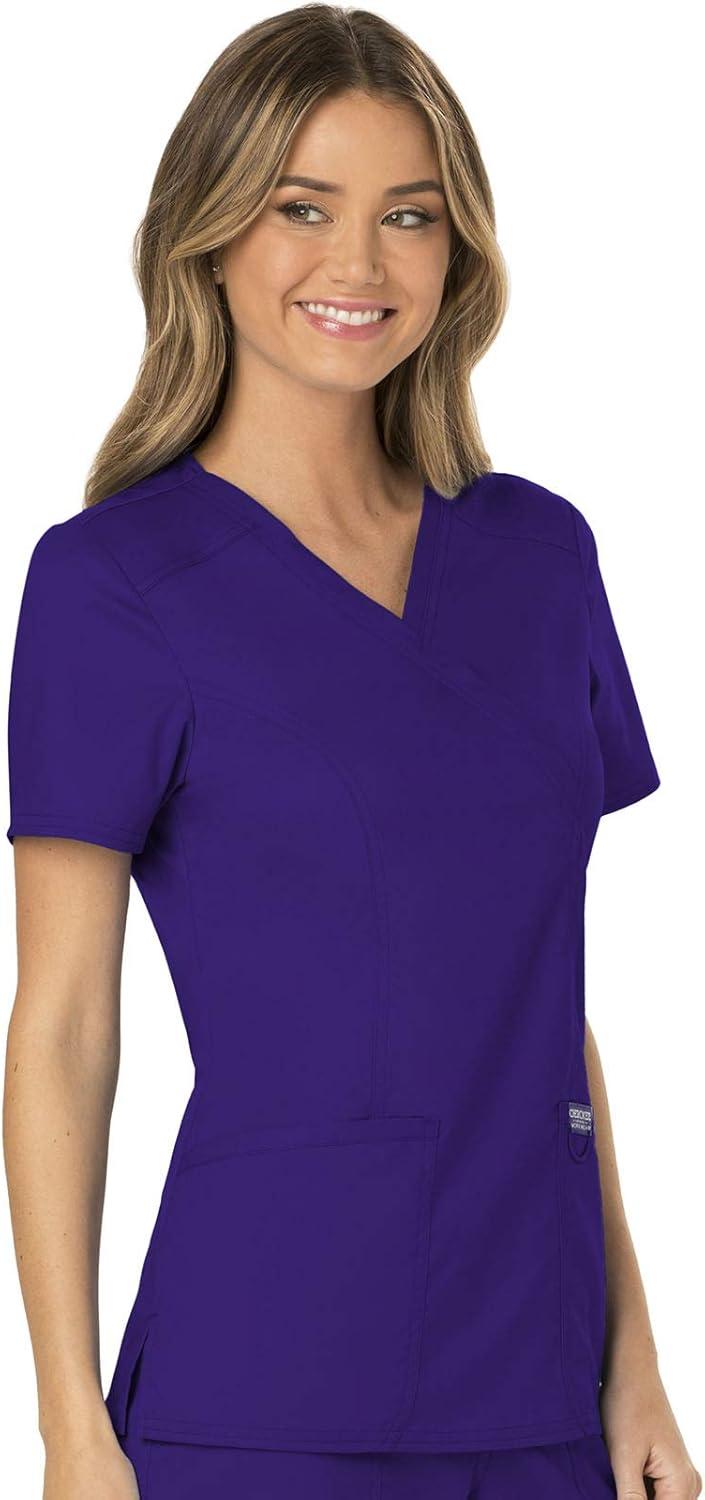 imageCherokee Scrubs Top for Women Mock Wrap with 3 Pockets Soft 2Way Stretch amp Durable Fabric WW610Grape