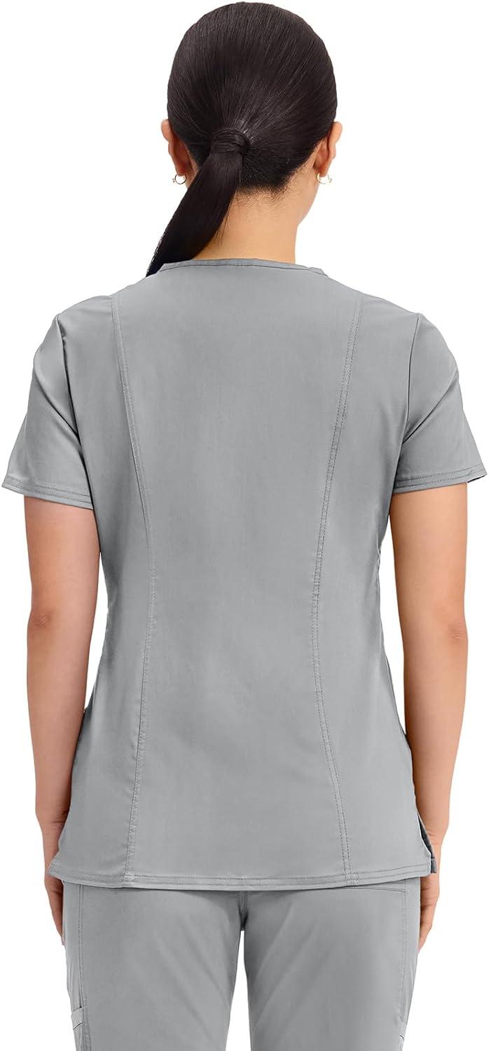 imageCherokee Scrubs Top for Women Mock Wrap with 3 Pockets Soft 2Way Stretch amp Durable Fabric WW610Grey