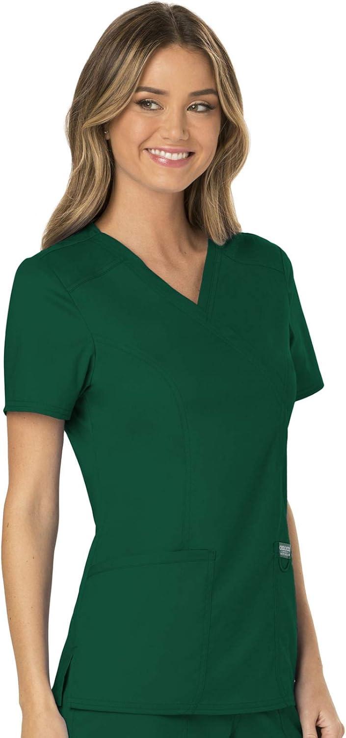imageCherokee Scrubs Top for Women Mock Wrap with 3 Pockets Soft 2Way Stretch amp Durable Fabric WW610Hunter Green