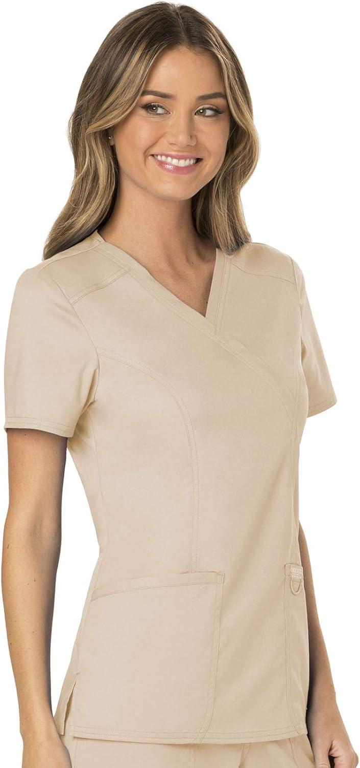imageCherokee Scrubs Top for Women Mock Wrap with 3 Pockets Soft 2Way Stretch amp Durable Fabric WW610Khaki