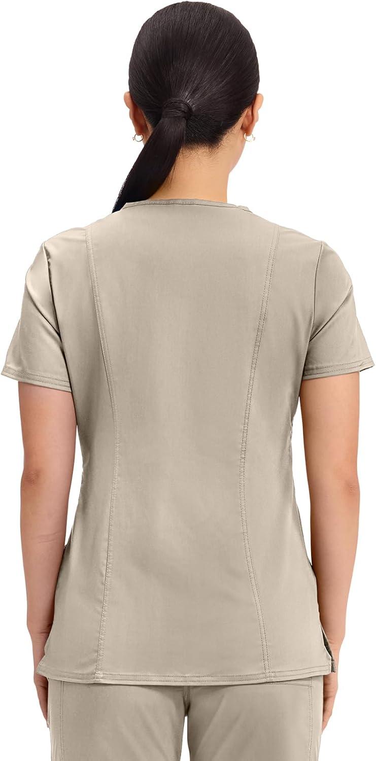 imageCherokee Scrubs Top for Women Mock Wrap with 3 Pockets Soft 2Way Stretch amp Durable Fabric WW610Khaki