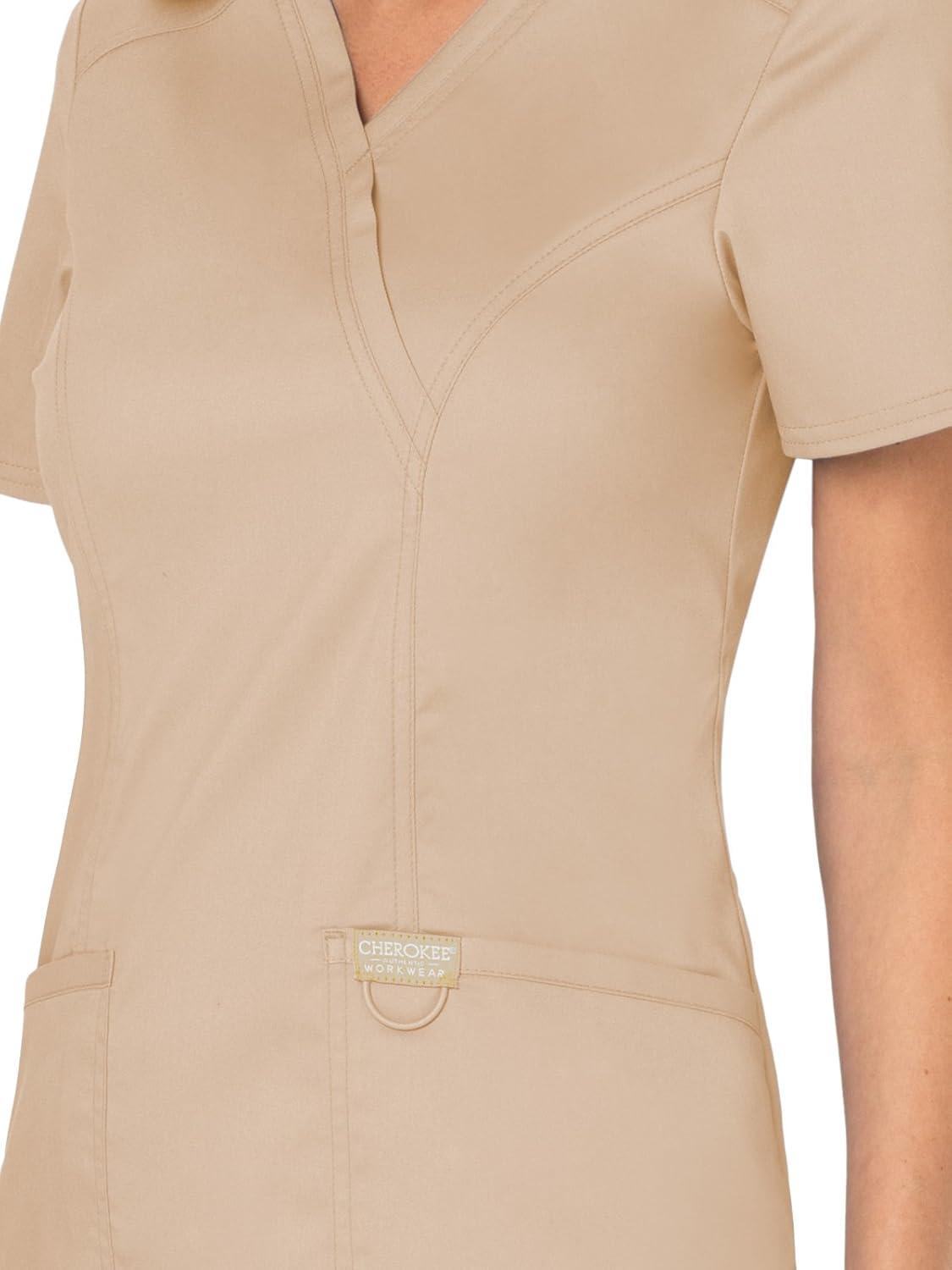imageCherokee Scrubs Top for Women Mock Wrap with 3 Pockets Soft 2Way Stretch amp Durable Fabric WW610Khaki