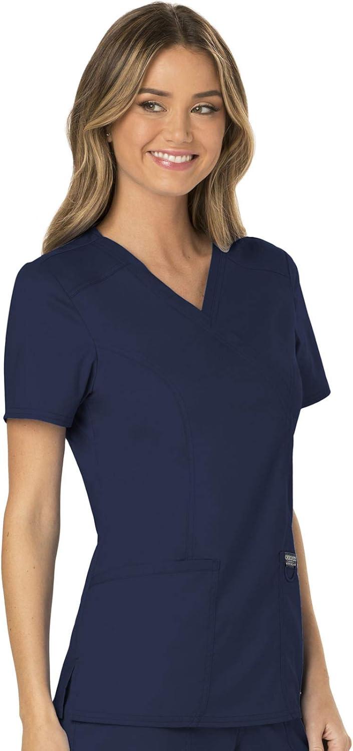 imageCherokee Scrubs Top for Women Mock Wrap with 3 Pockets Soft 2Way Stretch amp Durable Fabric WW610Navy