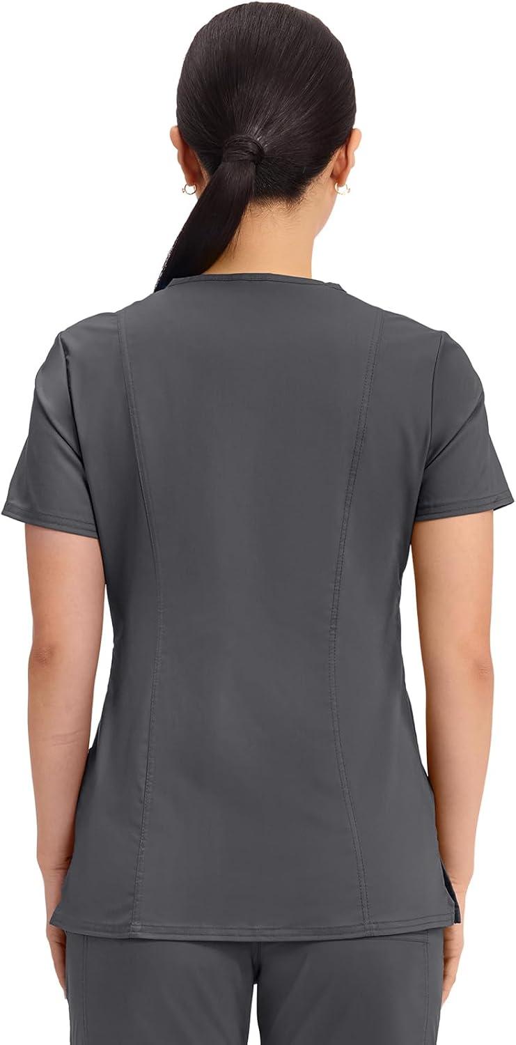 imageCherokee Scrubs Top for Women Mock Wrap with 3 Pockets Soft 2Way Stretch amp Durable Fabric WW610Pewter