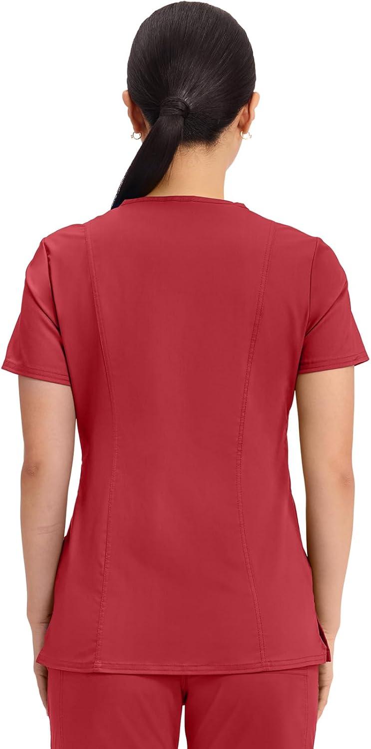 imageCherokee Scrubs Top for Women Mock Wrap with 3 Pockets Soft 2Way Stretch amp Durable Fabric WW610Red