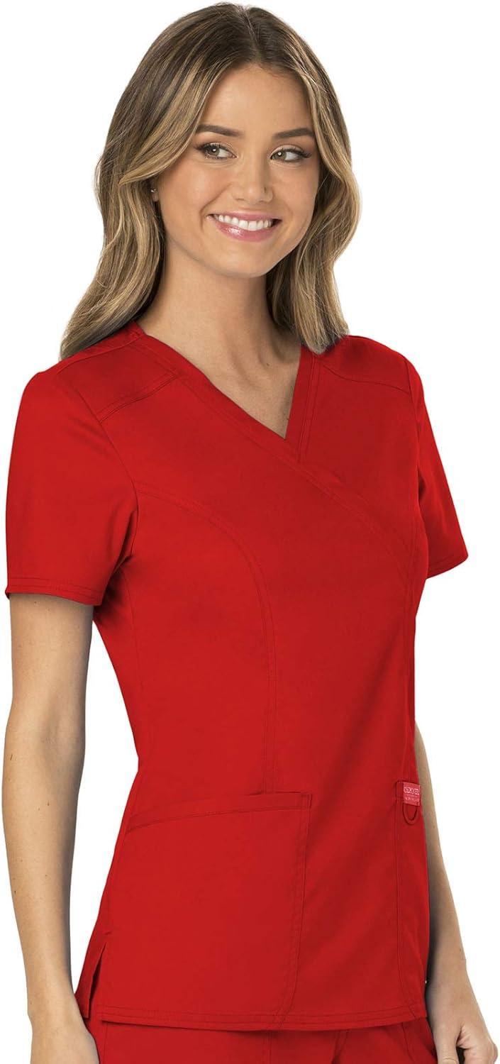 imageCherokee Scrubs Top for Women Mock Wrap with 3 Pockets Soft 2Way Stretch amp Durable Fabric WW610Red