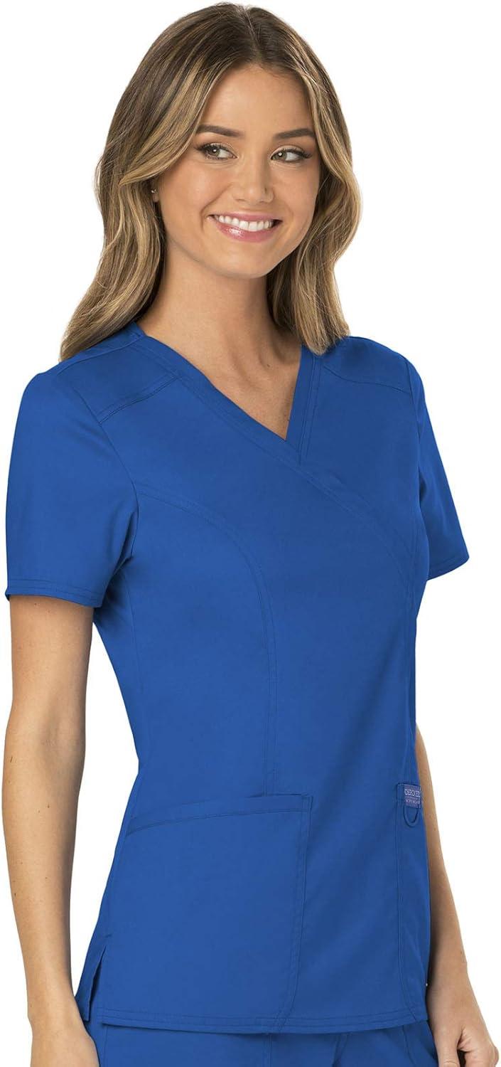 imageCherokee Scrubs Top for Women Mock Wrap with 3 Pockets Soft 2Way Stretch amp Durable Fabric WW610Royal
