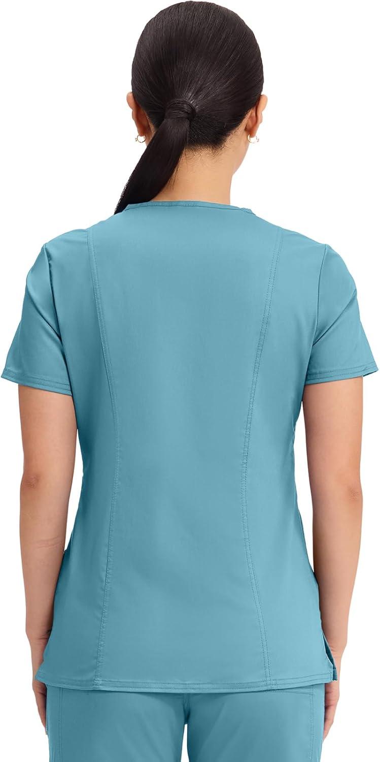 imageCherokee Scrubs Top for Women Mock Wrap with 3 Pockets Soft 2Way Stretch amp Durable Fabric WW610Soft Marine