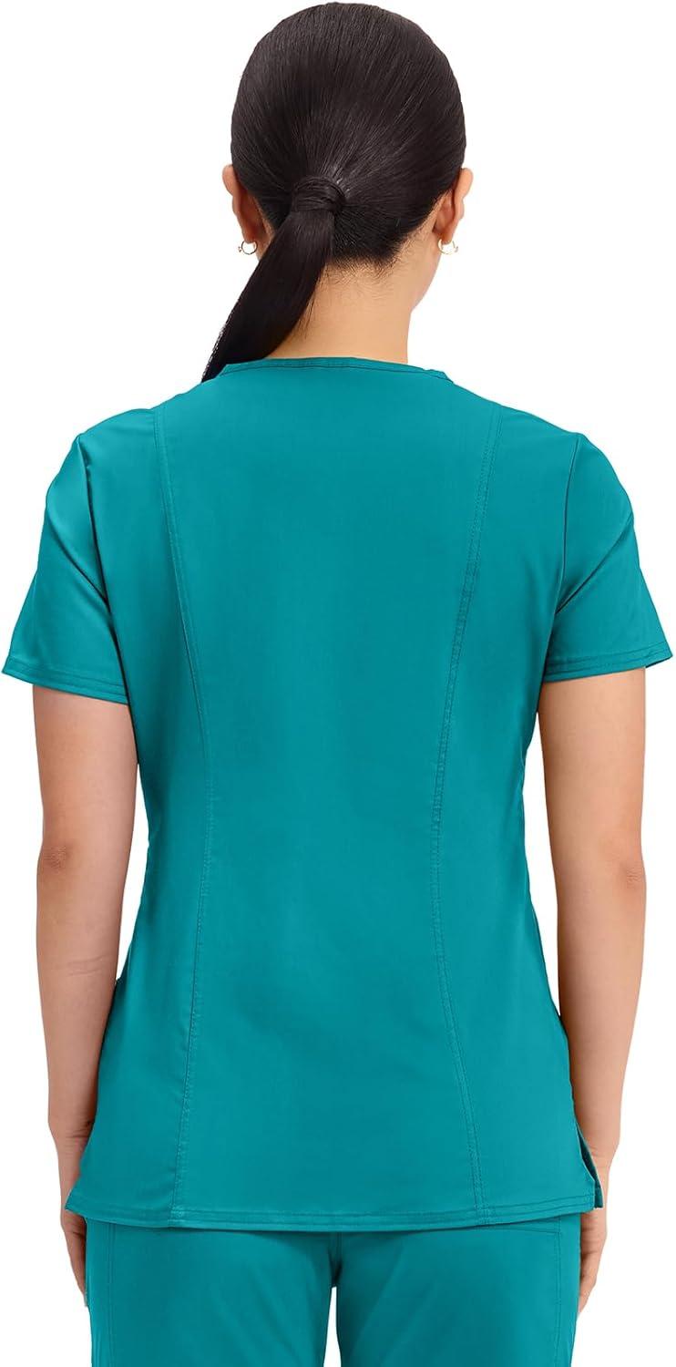 imageCherokee Scrubs Top for Women Mock Wrap with 3 Pockets Soft 2Way Stretch amp Durable Fabric WW610Teal Blue