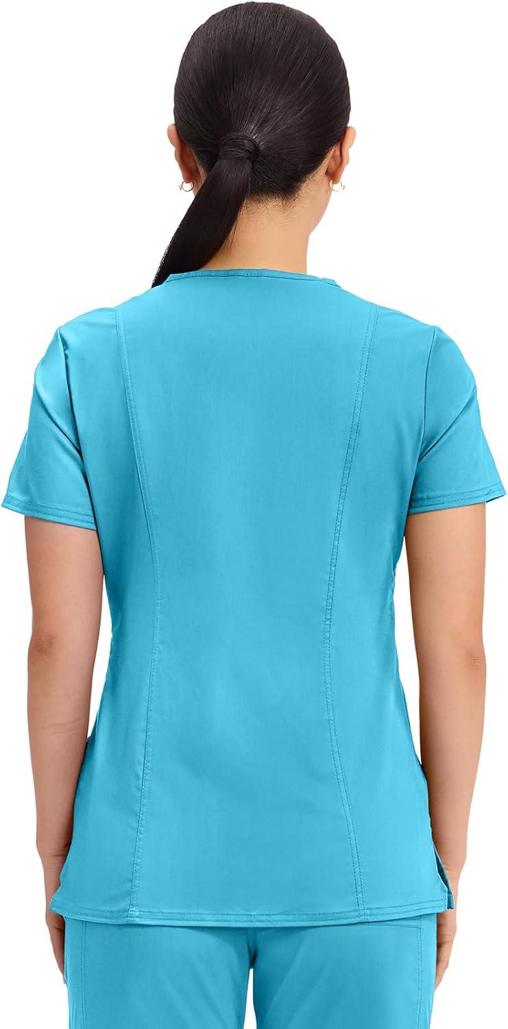 imageCherokee Scrubs Top for Women Mock Wrap with 3 Pockets Soft 2Way Stretch amp Durable Fabric WW610Turquoise