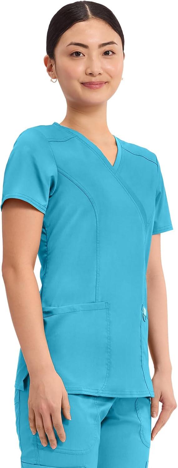 imageCherokee Scrubs Top for Women Mock Wrap with 3 Pockets Soft 2Way Stretch amp Durable Fabric WW610Turquoise