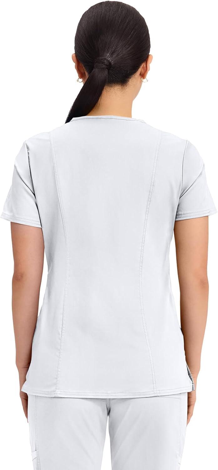 imageCherokee Scrubs Top for Women Mock Wrap with 3 Pockets Soft 2Way Stretch amp Durable Fabric WW610White