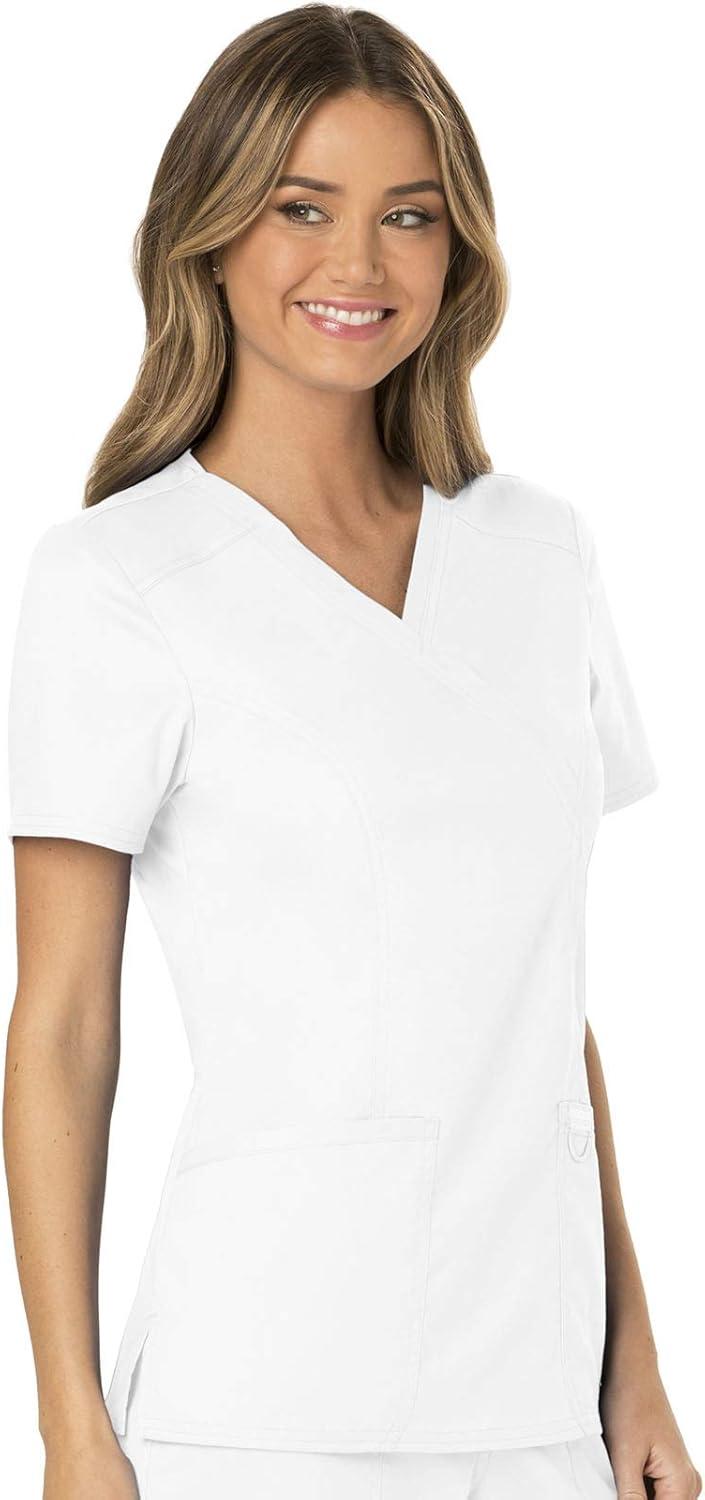 imageCherokee Scrubs Top for Women Mock Wrap with 3 Pockets Soft 2Way Stretch amp Durable Fabric WW610White