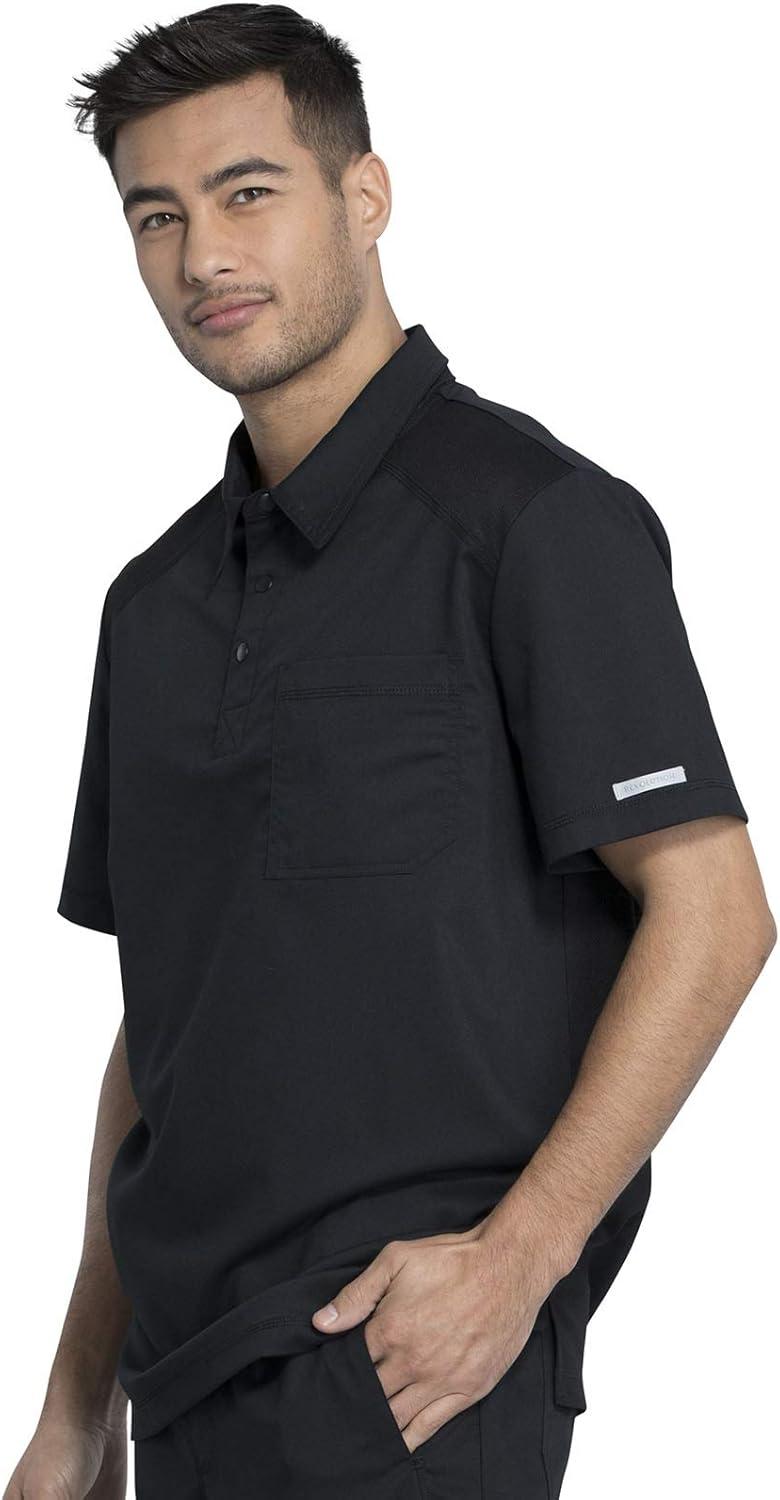 imageCherokee Scrubs for Men Polo Nursing Scrub Top with Chest Pocket Breathable Mesh Ultra Soft 2Way Stretch Fabric WW615Black