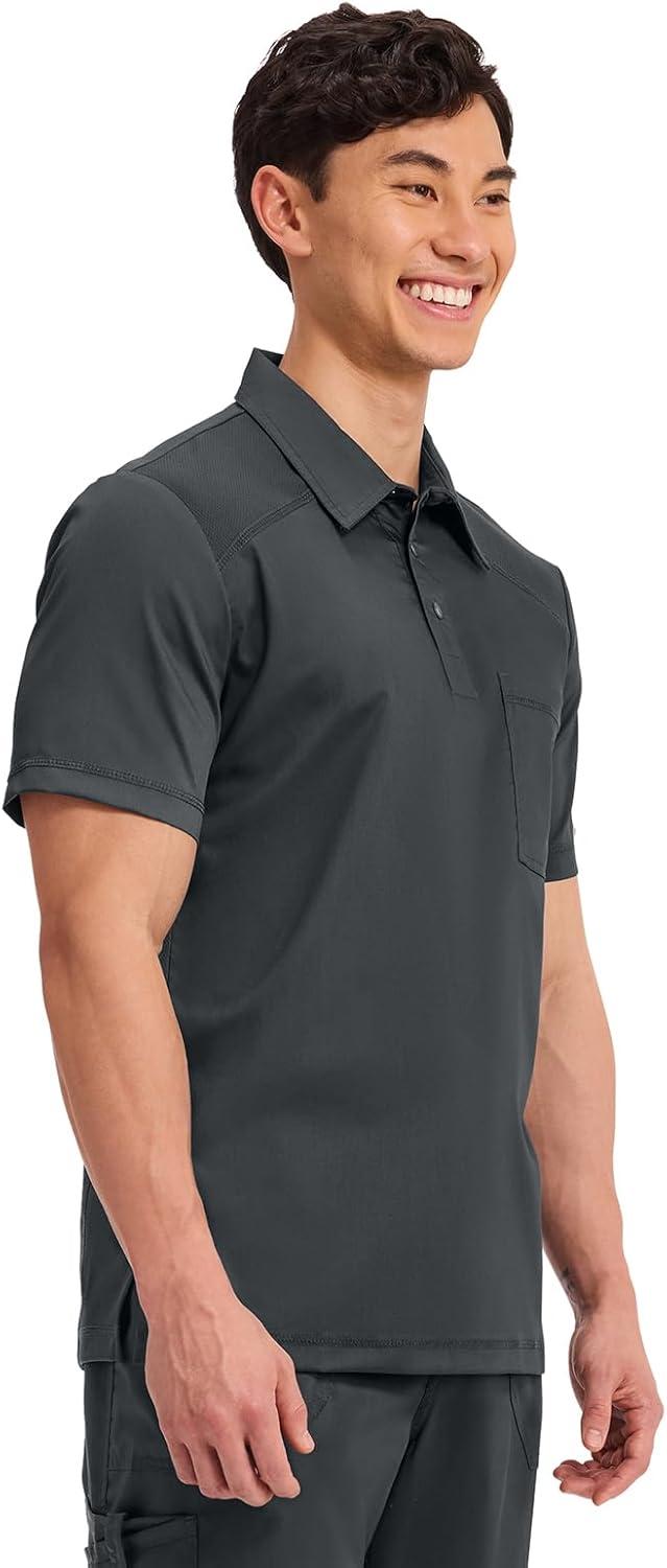 imageCherokee Scrubs for Men Polo Nursing Scrub Top with Chest Pocket Breathable Mesh Ultra Soft 2Way Stretch Fabric WW615Black