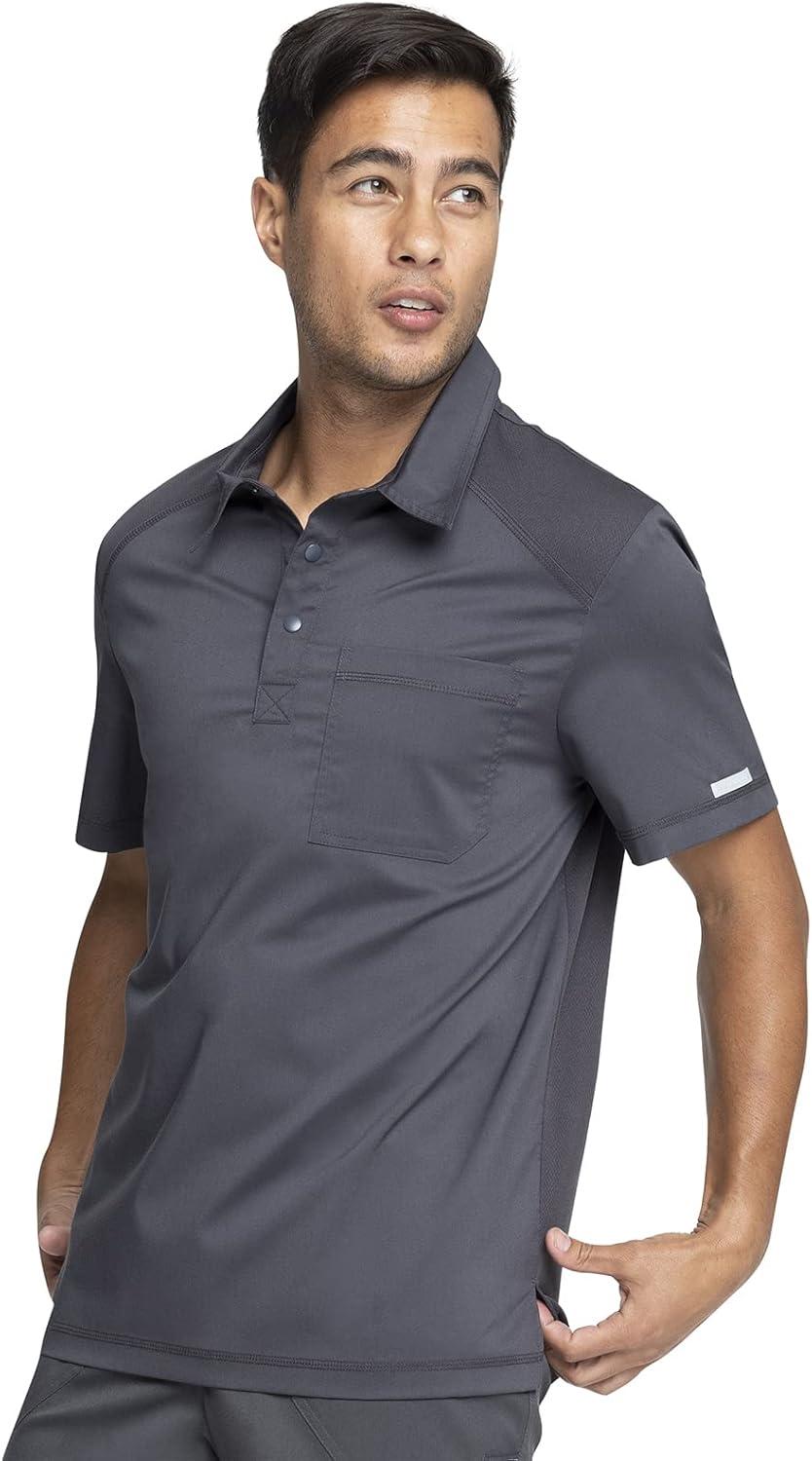imageCherokee Scrubs for Men Polo Nursing Scrub Top with Chest Pocket Breathable Mesh Ultra Soft 2Way Stretch Fabric WW615Pewter