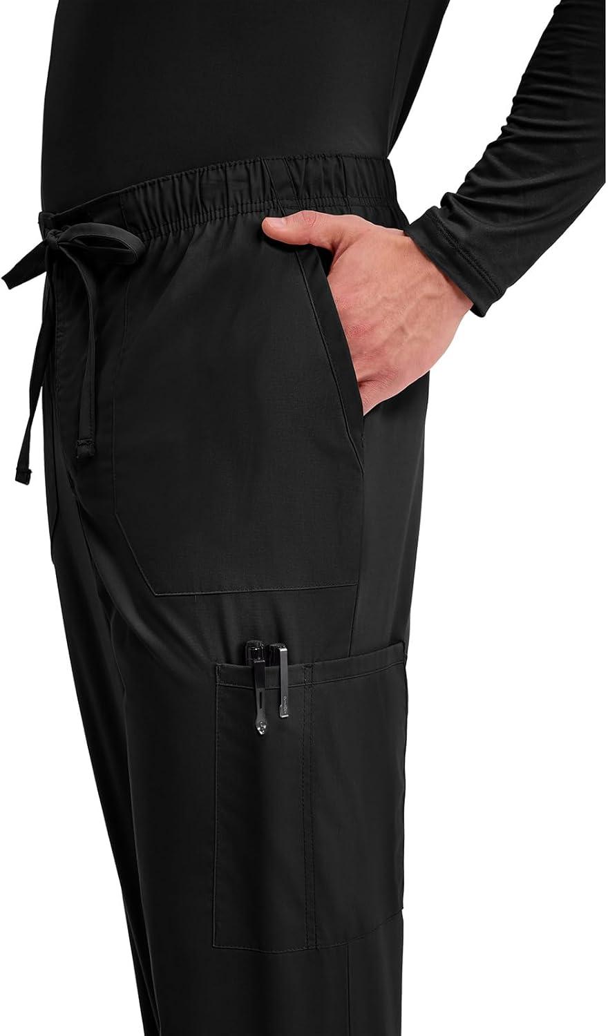 imageCherokee Scrubs for Men Tapered Leg Cargo Scrub Pants with Zip Fly 5 Pockets Elastic Waist 2Way Stretch amp Easy Care WW190Black
