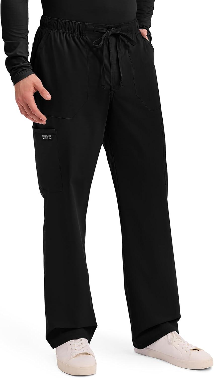 imageCherokee Scrubs for Men Tapered Leg Cargo Scrub Pants with Zip Fly 5 Pockets Elastic Waist 2Way Stretch amp Easy Care WW190Black