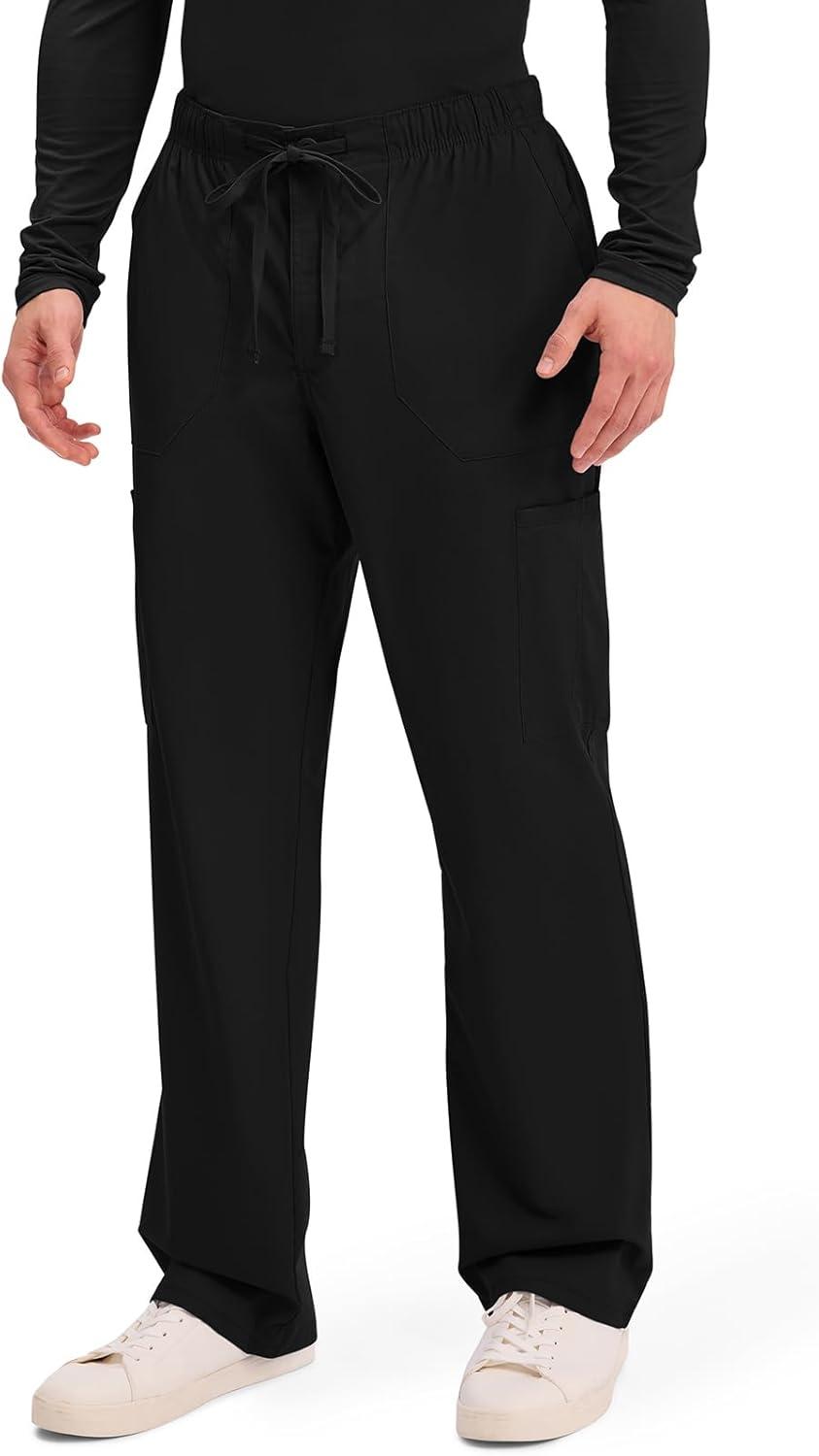 imageCherokee Scrubs for Men Tapered Leg Cargo Scrub Pants with Zip Fly 5 Pockets Elastic Waist 2Way Stretch amp Easy Care WW190Black