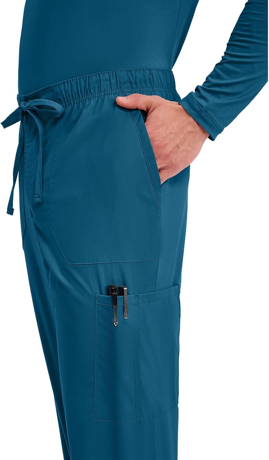 imageCherokee Scrubs for Men Tapered Leg Cargo Scrub Pants with Zip Fly 5 Pockets Elastic Waist 2Way Stretch amp Easy Care WW190Caribbean Blue