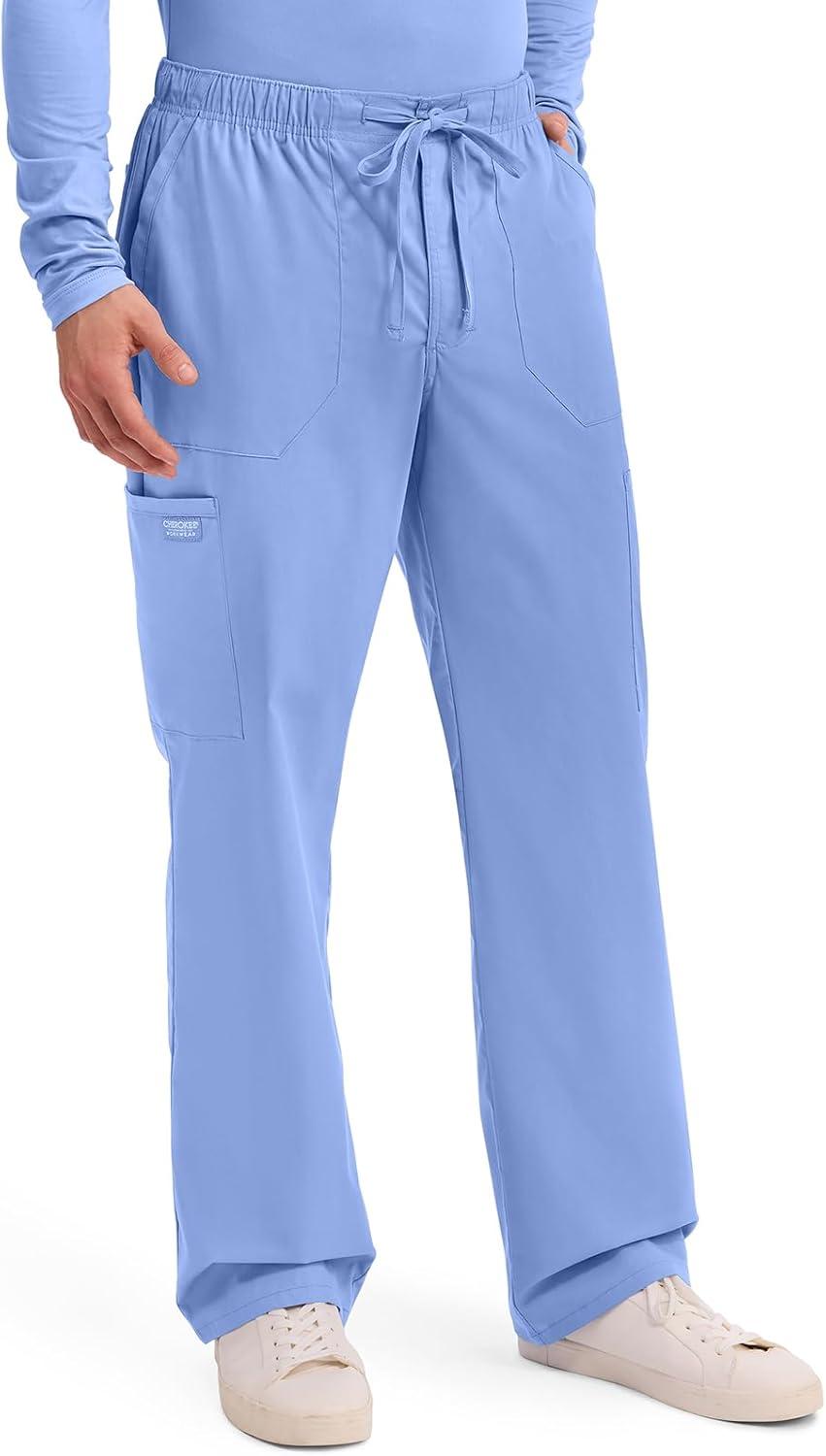 imageCherokee Scrubs for Men Tapered Leg Cargo Scrub Pants with Zip Fly 5 Pockets Elastic Waist 2Way Stretch amp Easy Care WW190Ciel Blue
