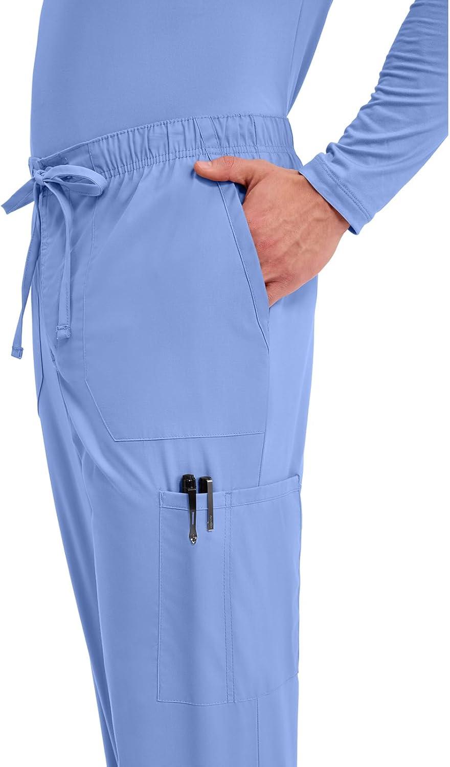 imageCherokee Scrubs for Men Tapered Leg Cargo Scrub Pants with Zip Fly 5 Pockets Elastic Waist 2Way Stretch amp Easy Care WW190Ciel Blue