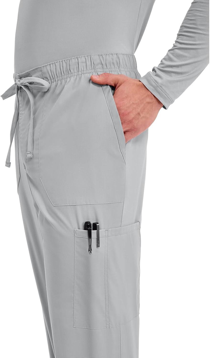 imageCherokee Scrubs for Men Tapered Leg Cargo Scrub Pants with Zip Fly 5 Pockets Elastic Waist 2Way Stretch amp Easy Care WW190Grey
