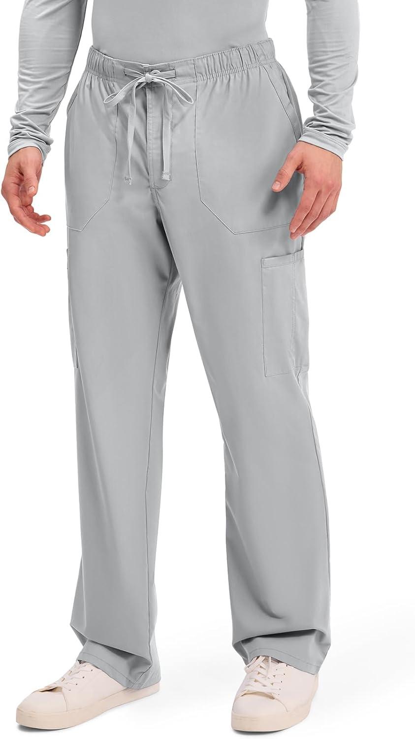 imageCherokee Scrubs for Men Tapered Leg Cargo Scrub Pants with Zip Fly 5 Pockets Elastic Waist 2Way Stretch amp Easy Care WW190Grey