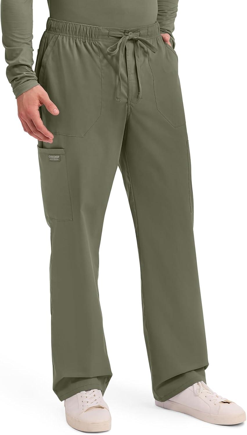 imageCherokee Scrubs for Men Tapered Leg Cargo Scrub Pants with Zip Fly 5 Pockets Elastic Waist 2Way Stretch amp Easy Care WW190Olive