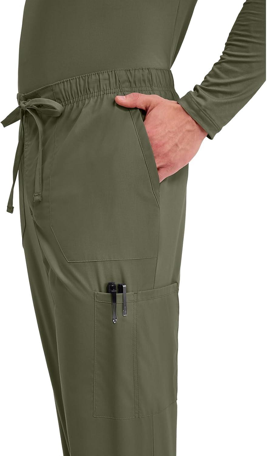imageCherokee Scrubs for Men Tapered Leg Cargo Scrub Pants with Zip Fly 5 Pockets Elastic Waist 2Way Stretch amp Easy Care WW190Olive