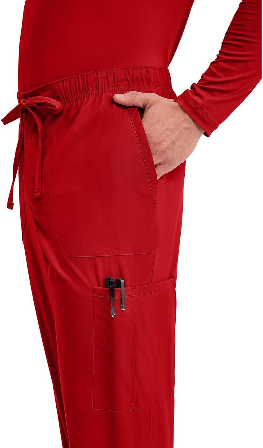 imageCherokee Scrubs for Men Tapered Leg Cargo Scrub Pants with Zip Fly 5 Pockets Elastic Waist 2Way Stretch amp Easy Care WW190Red