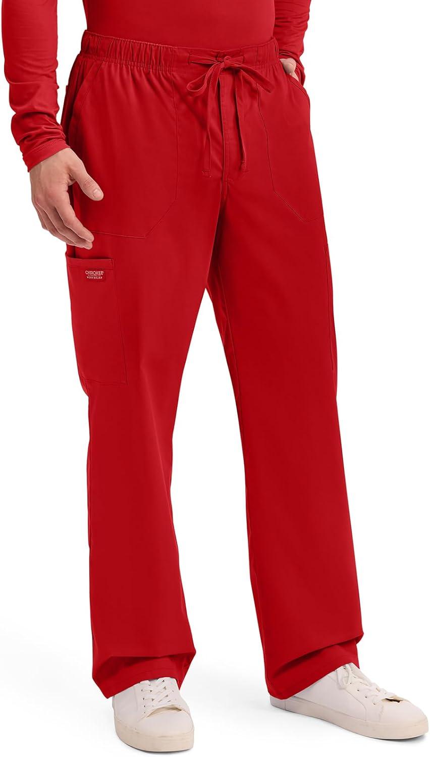 imageCherokee Scrubs for Men Tapered Leg Cargo Scrub Pants with Zip Fly 5 Pockets Elastic Waist 2Way Stretch amp Easy Care WW190Red
