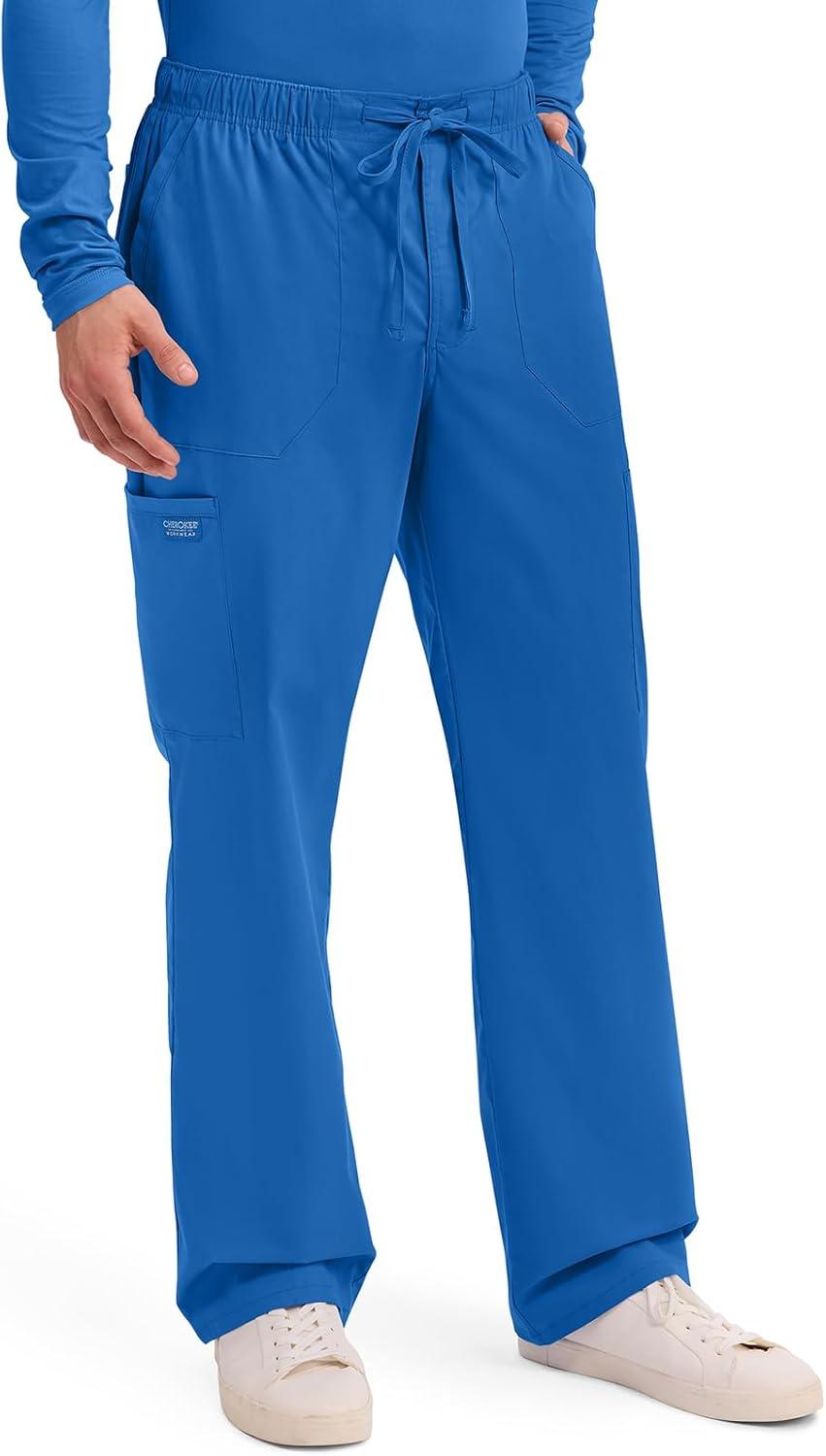 imageCherokee Scrubs for Men Tapered Leg Cargo Scrub Pants with Zip Fly 5 Pockets Elastic Waist 2Way Stretch amp Easy Care WW190Royal
