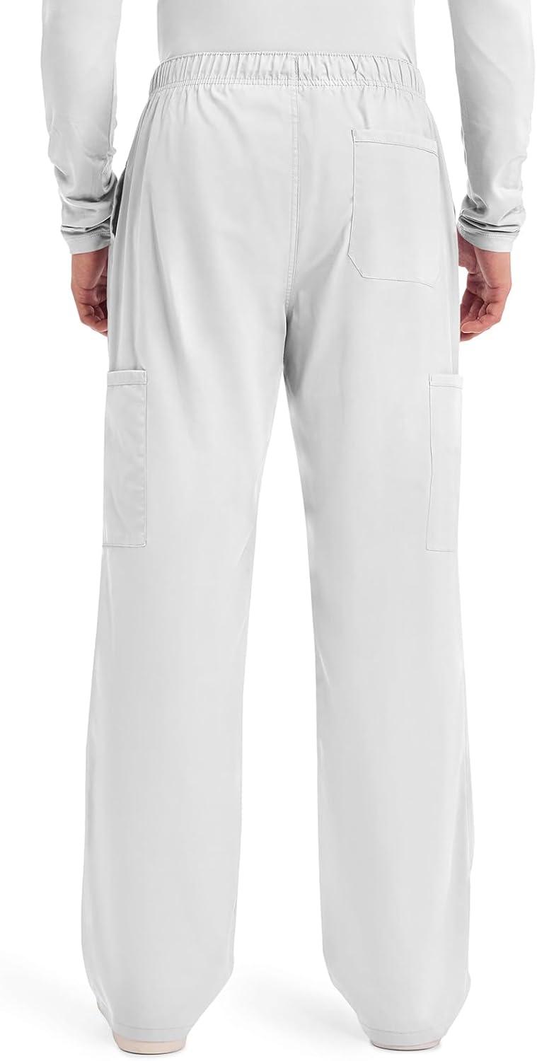 imageCherokee Scrubs for Men Tapered Leg Cargo Scrub Pants with Zip Fly 5 Pockets Elastic Waist 2Way Stretch amp Easy Care WW190White