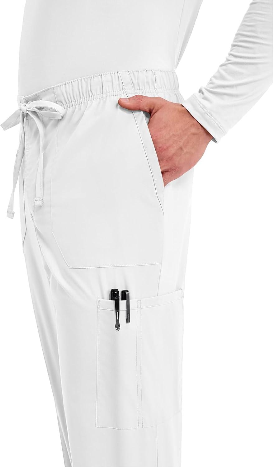 imageCherokee Scrubs for Men Tapered Leg Cargo Scrub Pants with Zip Fly 5 Pockets Elastic Waist 2Way Stretch amp Easy Care WW190White