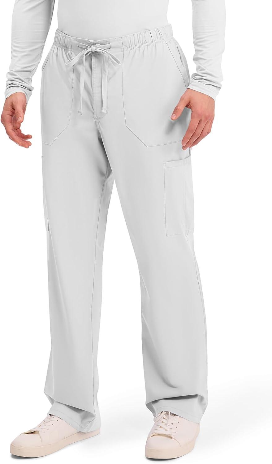 imageCherokee Scrubs for Men Tapered Leg Cargo Scrub Pants with Zip Fly 5 Pockets Elastic Waist 2Way Stretch amp Easy Care WW190White