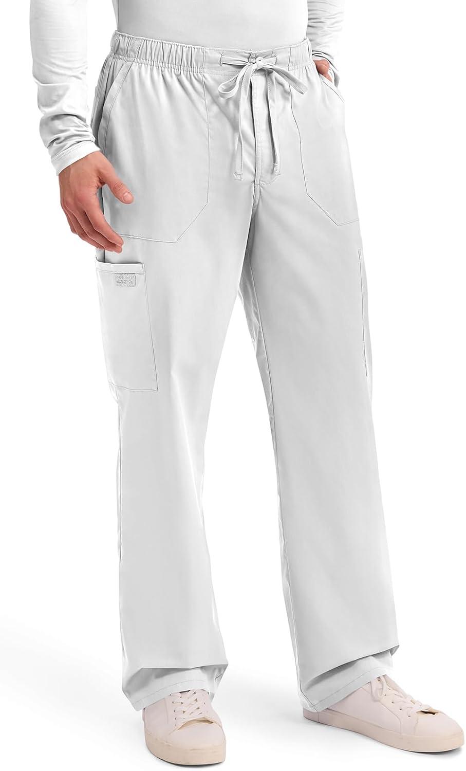 imageCherokee Scrubs for Men Tapered Leg Cargo Scrub Pants with Zip Fly 5 Pockets Elastic Waist 2Way Stretch amp Easy Care WW190White
