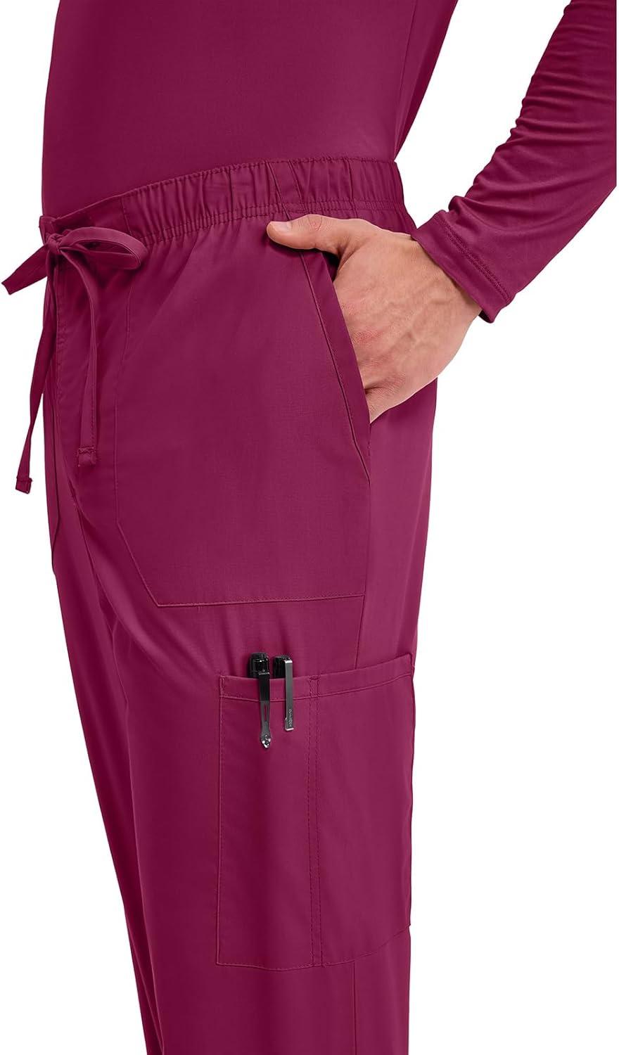 imageCherokee Scrubs for Men Tapered Leg Cargo Scrub Pants with Zip Fly 5 Pockets Elastic Waist 2Way Stretch amp Easy Care WW190Wine