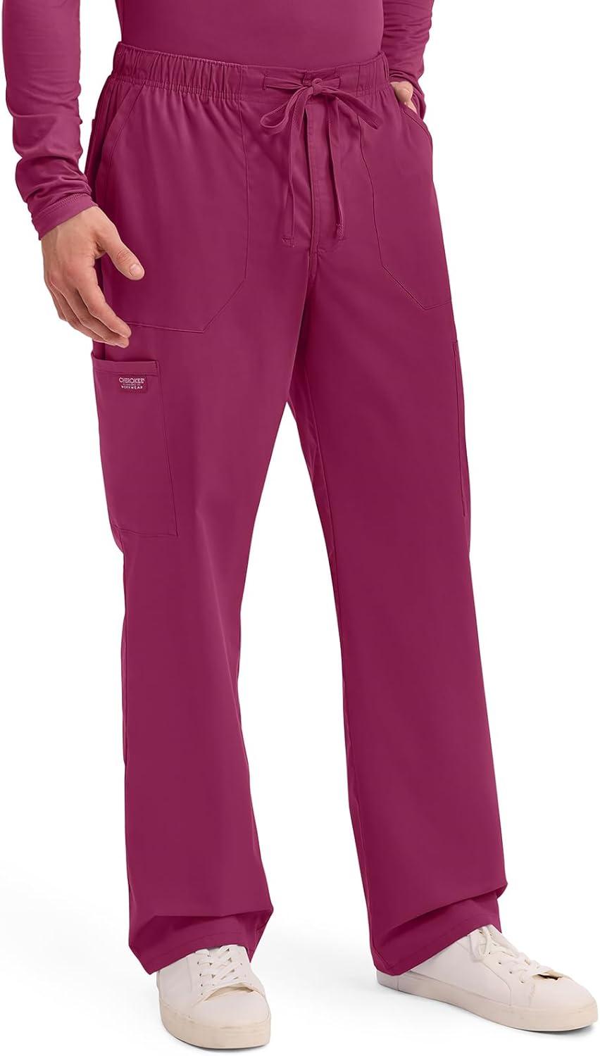 imageCherokee Scrubs for Men Tapered Leg Cargo Scrub Pants with Zip Fly 5 Pockets Elastic Waist 2Way Stretch amp Easy Care WW190Wine