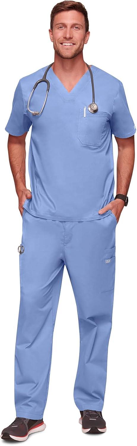 imageCherokee Scrubs for Men Tuckable VNeck Nursing Scrub Top with Chest Pocket Side Vents amp 2Way Stretch Fabric 4743Ceil