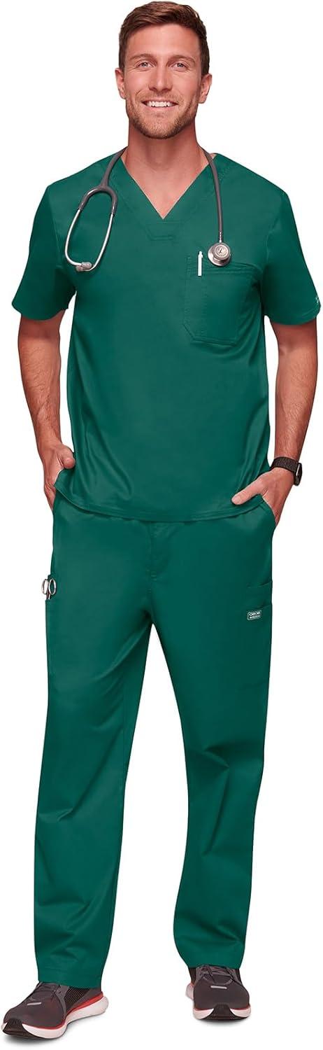 imageCherokee Scrubs for Men Tuckable VNeck Nursing Scrub Top with Chest Pocket Side Vents amp 2Way Stretch Fabric 4743Hunter