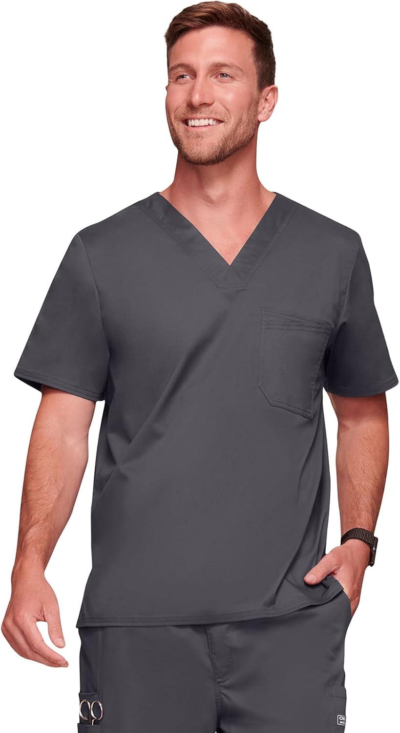 imageCherokee Scrubs for Men Tuckable VNeck Nursing Scrub Top with Chest Pocket Side Vents amp 2Way Stretch Fabric 4743Pewter