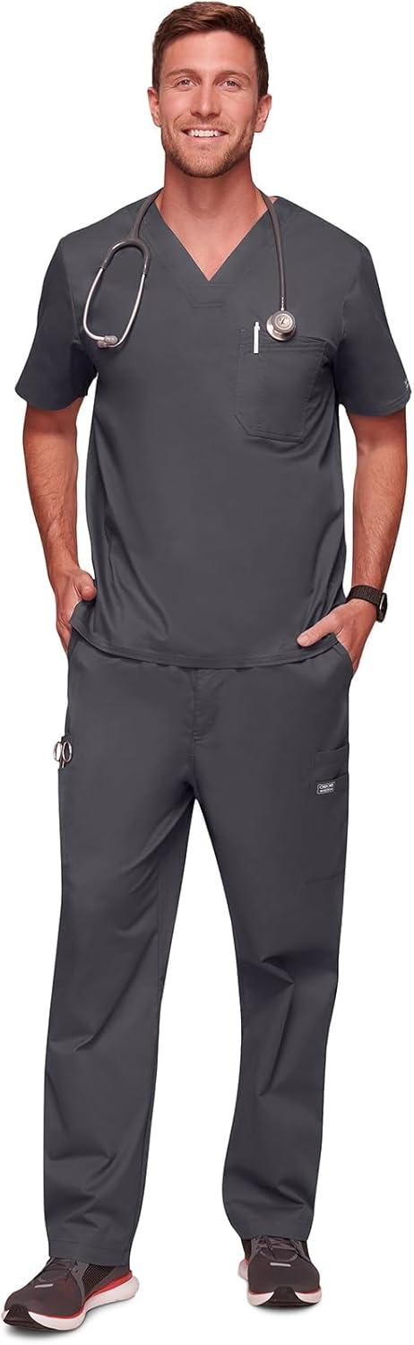imageCherokee Scrubs for Men Tuckable VNeck Nursing Scrub Top with Chest Pocket Side Vents amp 2Way Stretch Fabric 4743Pewter