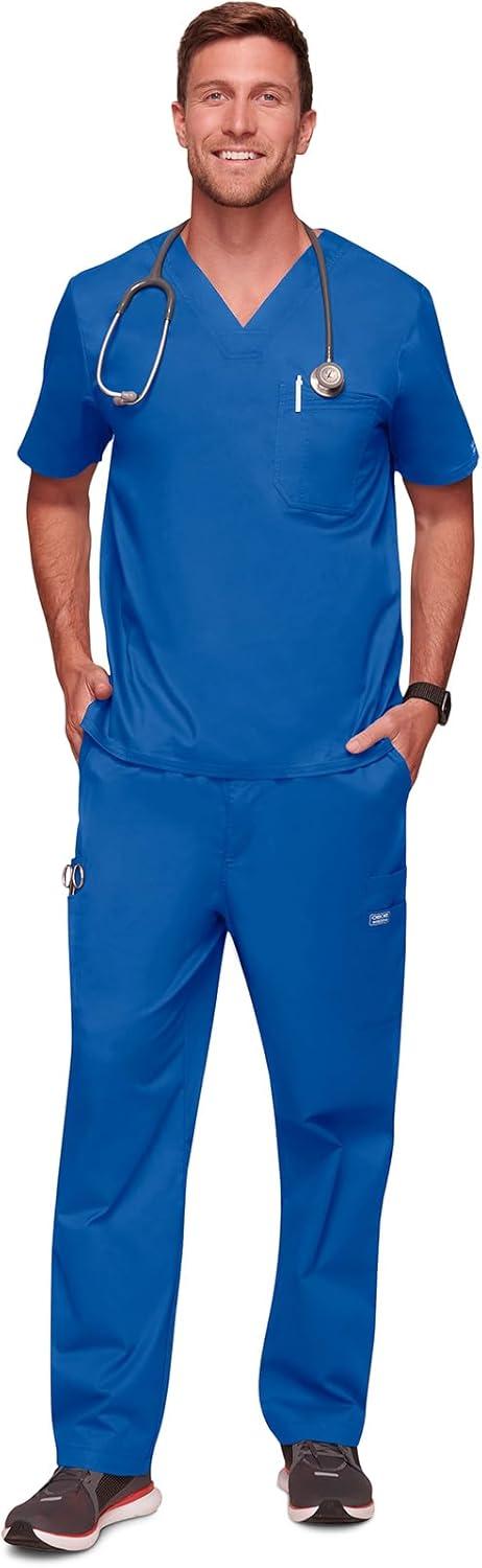 imageCherokee Scrubs for Men Tuckable VNeck Nursing Scrub Top with Chest Pocket Side Vents amp 2Way Stretch Fabric 4743Royal