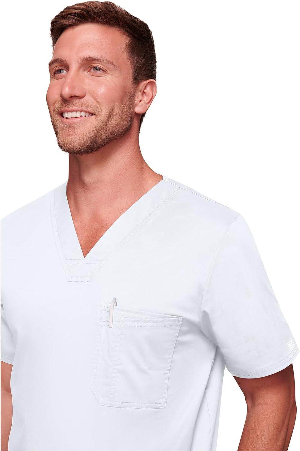 imageCherokee Scrubs for Men Tuckable VNeck Nursing Scrub Top with Chest Pocket Side Vents amp 2Way Stretch Fabric 4743White