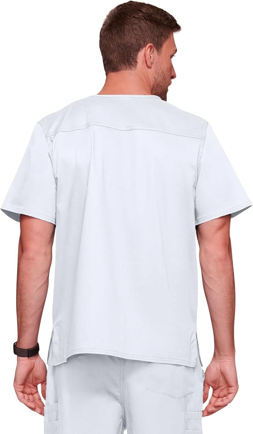 imageCherokee Scrubs for Men Tuckable VNeck Nursing Scrub Top with Chest Pocket Side Vents amp 2Way Stretch Fabric 4743White