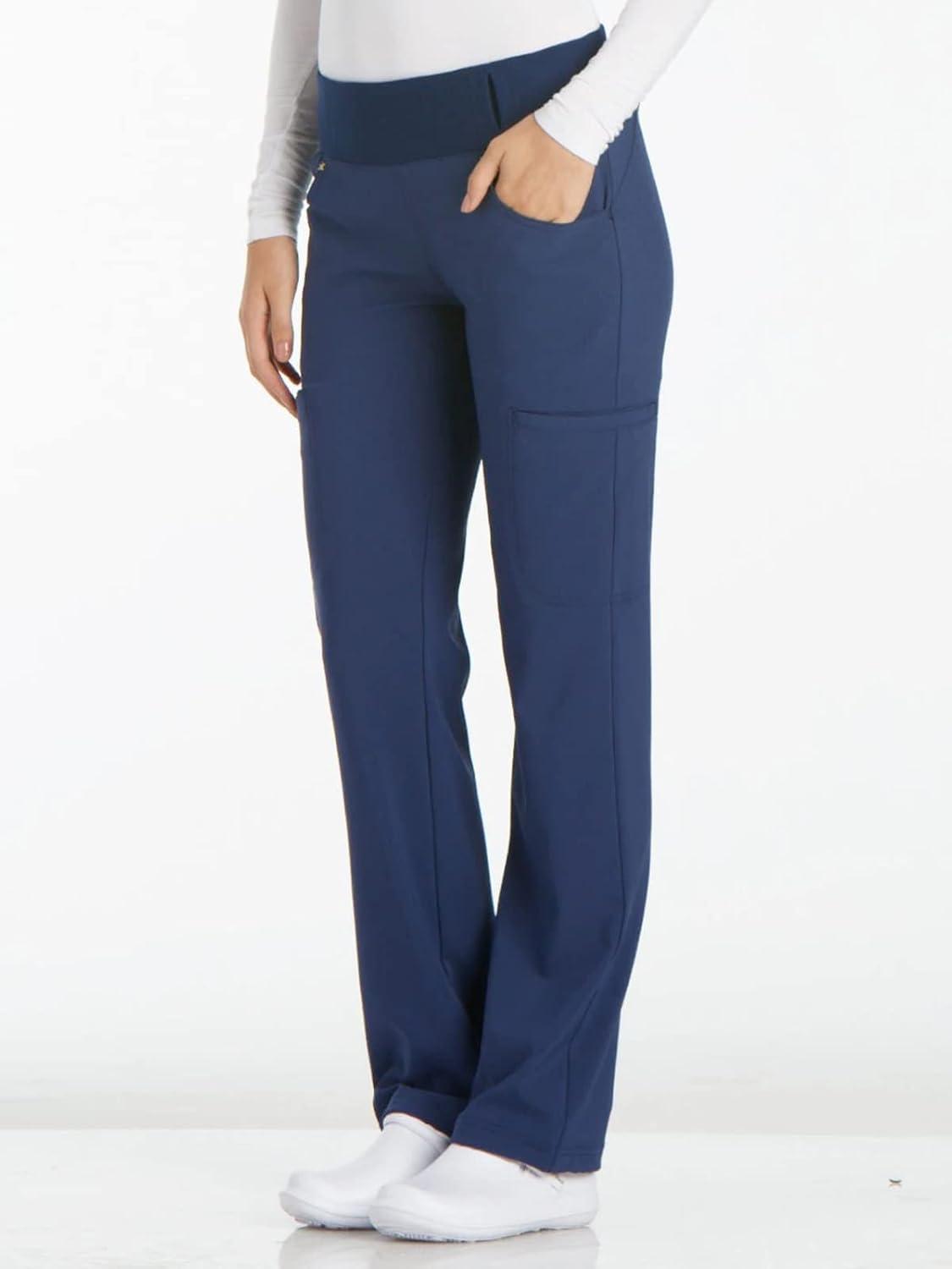 imageCherokee Scrubs for Women Mid Rise Straight Leg Scrub Pants For Women Pullon Bottoms with 6 Pockets amp 360 Stretch CK002Navy